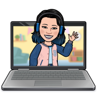 Avatar Bitmoji acenando de dentro de um notebook